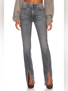 NWT MOTHER The Rascal Sliced Up Heel Jeans Gray Split Hem Straight Leg Sz 28